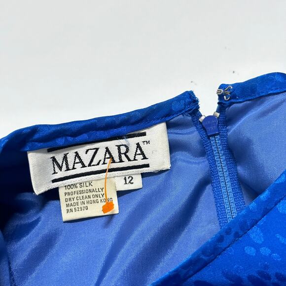 Vintage Mazara Dress Women Size 12 Blue 100% Silk Long Sleeve Back Zip STAIN - Picture 5 of 6